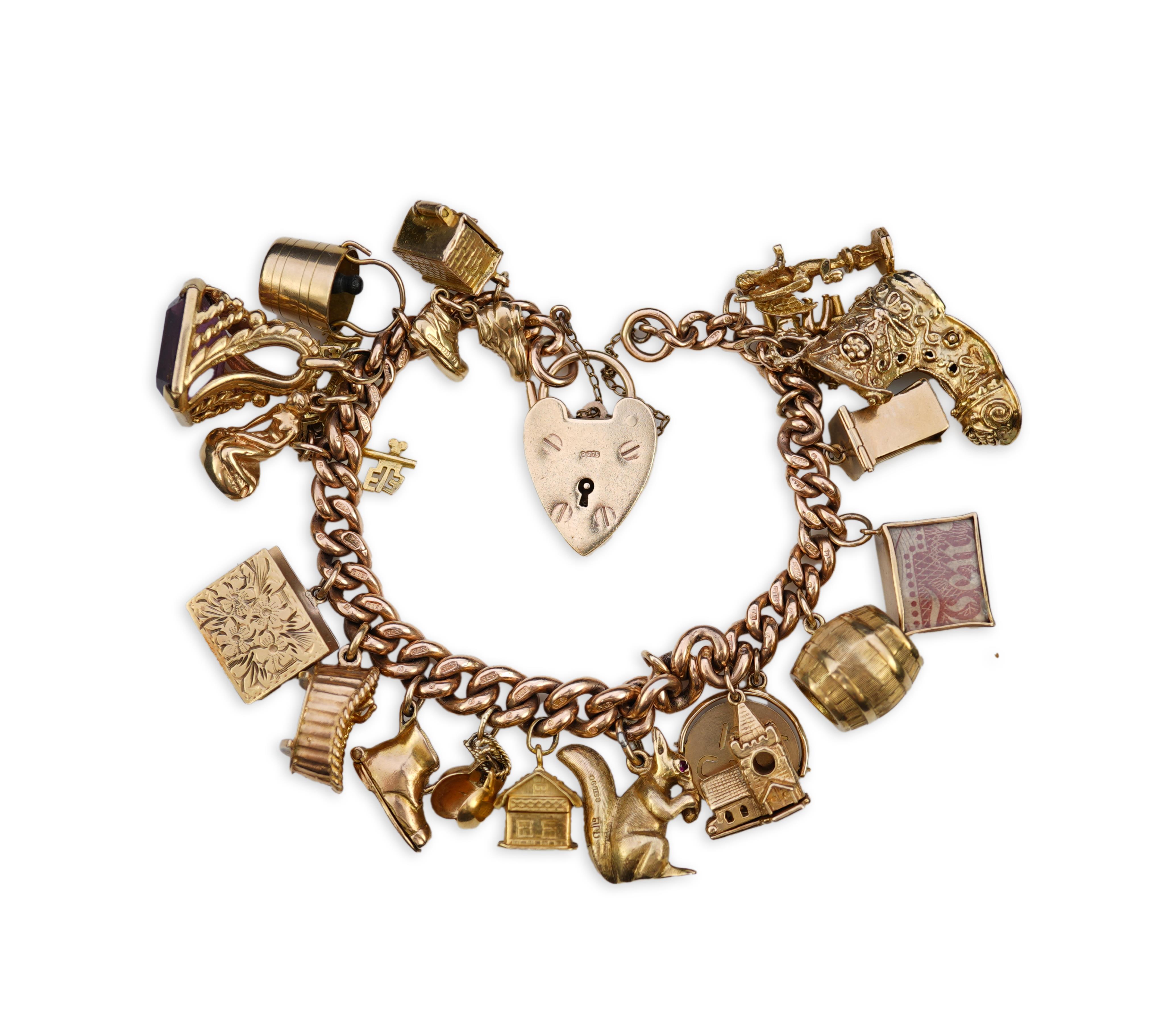 A 9ct gold charm bracelet, mid 20th century